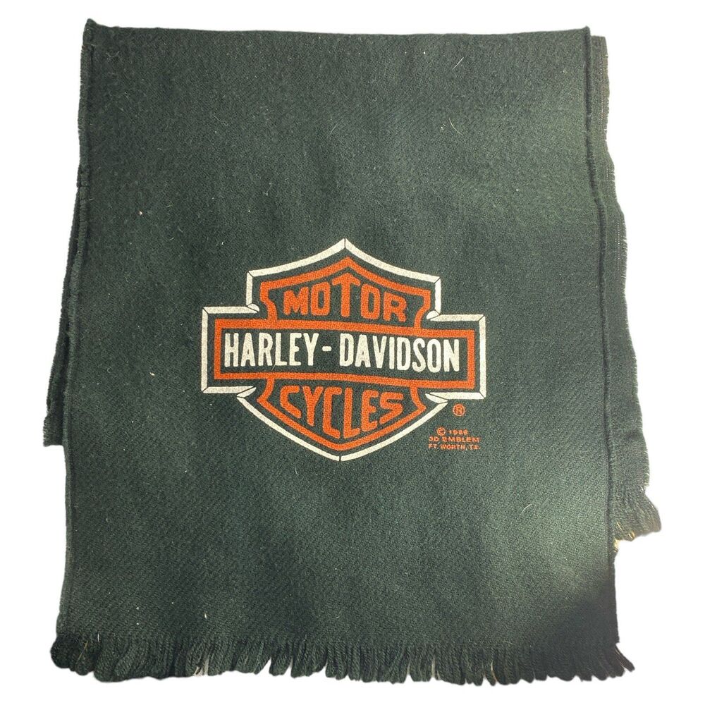 1988 3D Emblem Harley Davidson black Scarf  48”x12” RARE VTG RETRO BIKER Vintage
